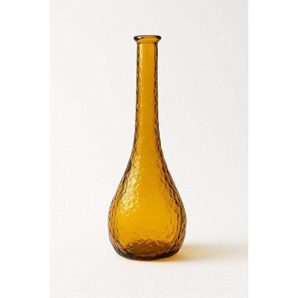 Genie Bottle Vintage Amber Empoli Crinkle Glass No Stopper Mid Century Art Home - Picture 1 of 15